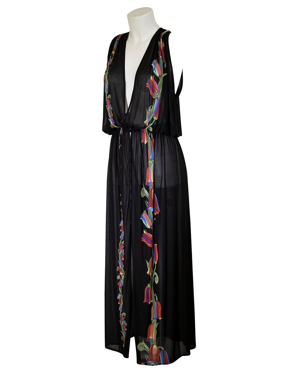 1970 - Black Sheer Dress with floral print